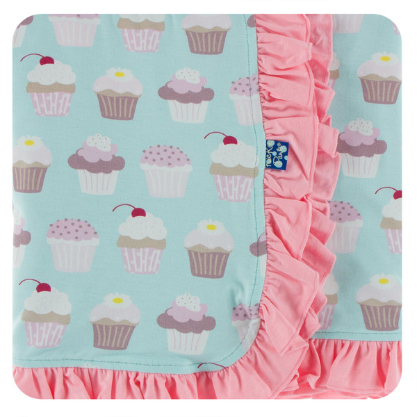 Print Ruffle Stroller Blanket in Summer Sky Cupcakes