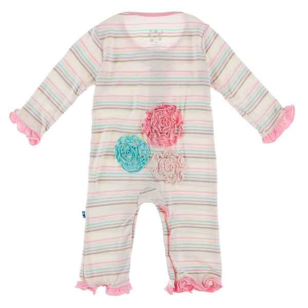 Long Sleeve Dahlia Flower Romper in Cupcake Stripe
