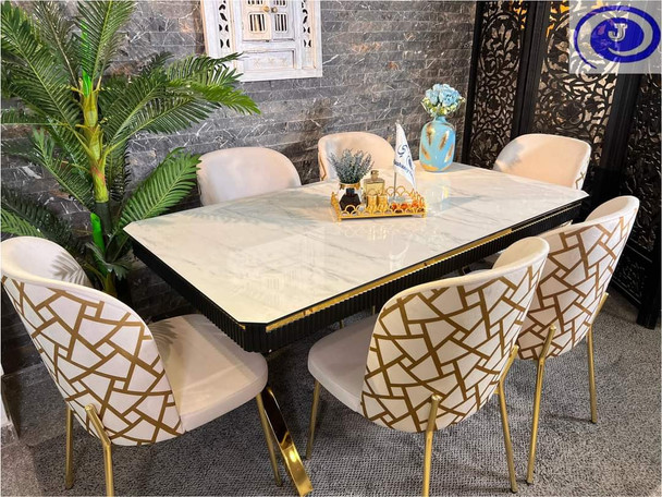 ميز طعام روتا 6 كراسي ابيض و ذهبي ( تصفية الجشعمي المستنصرية)