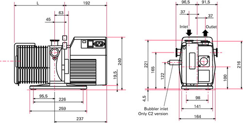 Pfeiffer / Adixen 2010SD 6.8 CFM Two-Stage Rotary Vane Vacuum Pump Drawing