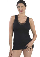 3 Pezzi Canottiere Donna Mabrat MMDB99 Spalla Larga Lana e Cotone con Intarsi in Macramé - Made in Italy