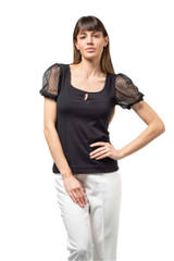 Maglia Donna GD452 COTONELLA in Cotone con Mezza Manica Elegante a Sbuffo Velata.