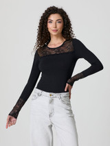 JADEA Maglia donna girocollo a manica lunga in cotone elasticizzato con pizzo 4871
