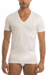 3 Pezzi Maglia Uomo Mezza Manica Scollo a V Garda 036 in Cotone Filo di Scozia