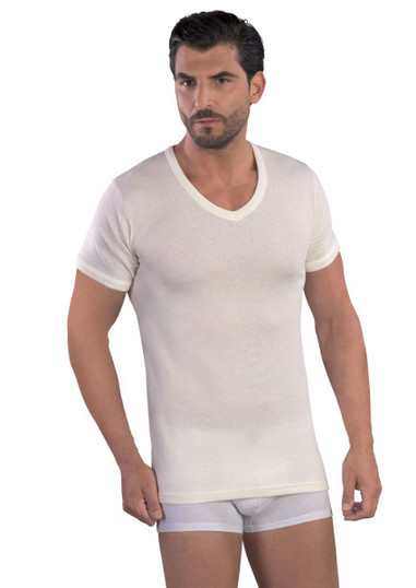 Maglia Uomo Mabrat MMUB72 Mezza Manica Scollo a V in Lana e Cotone - Made in Italy