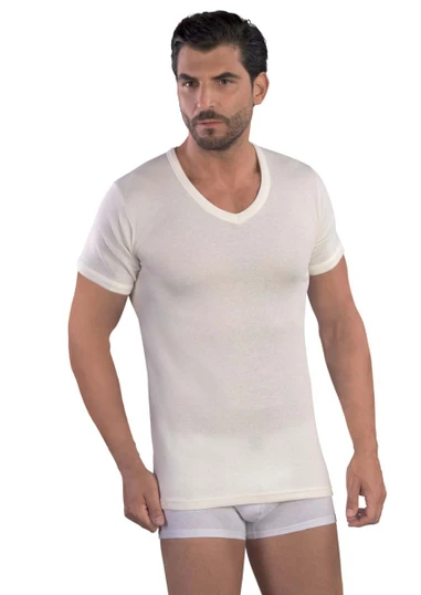 Maglia Uomo Mabrat MMUB72 Mezza Manica Scollo a V in Lana e Cotone - Made in Italy