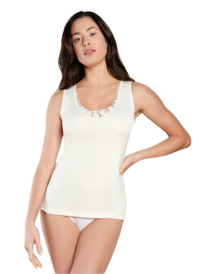 3 Pezzi Canottiera Nottingham VL18W Spalla Larga in Lana e cotone con Pizzo