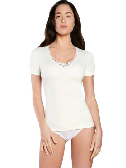 3 Pezzi Maglia Donna Nottingham TM18W Mezza manica in Lana e cotone con Pizzo