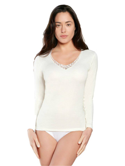 Maglia Donna Nottingham TL18W Manica Lunga in Lana e cotone con Pizzo