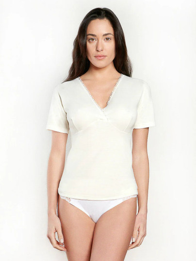Nottingham Maglia Donna  TM23W Formaseno Mezza Manica In Lana e Cotone con Pizzo