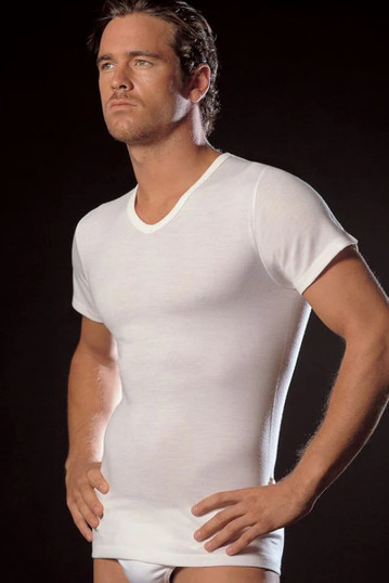 Maglia Uomo Madiva Arezzo Scollo a V Mezza Manica in Lana e Seta