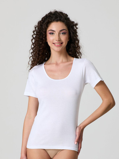 T-Shirt Donna Mezza Manica Jadea 9005 in cotone con profilo in Raso