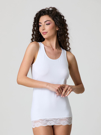Jadea 4328 Canotta Donna Spalla Larga Inserti in Pizzo