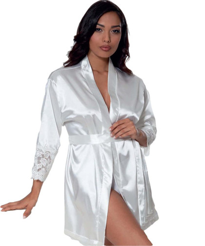 Kimono Donna V730 Fioreblu Lingerie in raso lucido con pizzo alle maniche