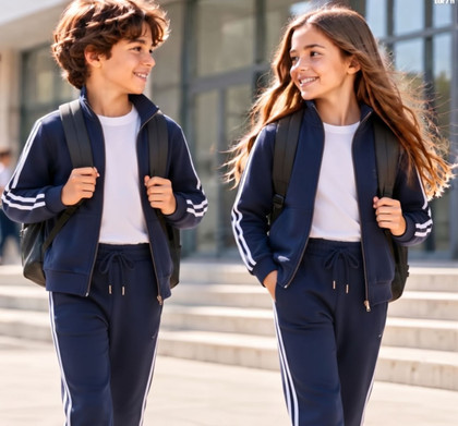 PrmSport Tuta Bambini e Ragazzi Cotone Elasticizzato bande laterali con Zip coulisse regolabile