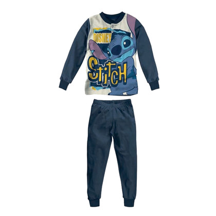 Pigiama bambino lungo invernale Stitch  cotone caldo DY40M4410  Collo Bottoni