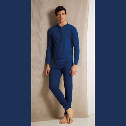 Enrico Coveri EP1181C Pigiama Uomo Estivo Cotone Serafino Taglie Forti