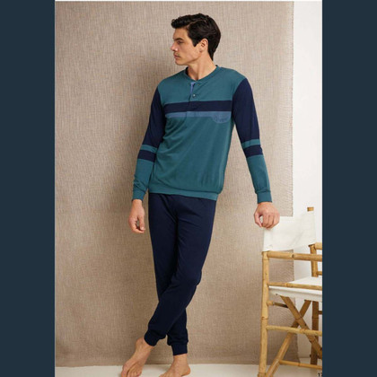 Pigiama uomo lungo estivo in cotone collo serafino EP1155 Enrico Coveri