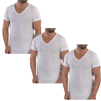 3 Pezzi Maglia Uomo Mezza Manica Scollo a V Mabrat 472 in 100% Puro Cotone