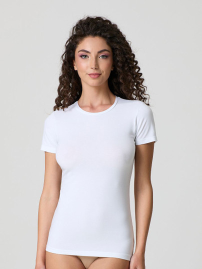 Jadea 4180 Maglia Donna Manica Corta Girocollo in Cotone Elasticizzato