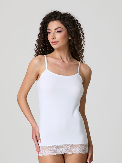 Jadea 4327 Canotta Donna Spalla Stretta Inserti in Pizzo  in Cotone Elasticizzato