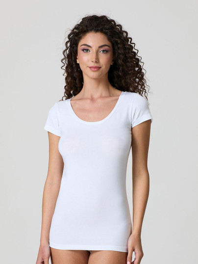 Jadea 4181 Maglia Donna Manica Corta Scollo Lollo in Cotone Elasticizzato
