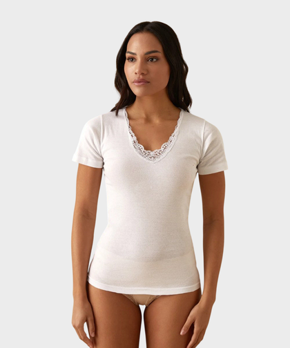 Maglia Donna Mezza Manica Jadea 9202  Inserti in Macramè in Interlock