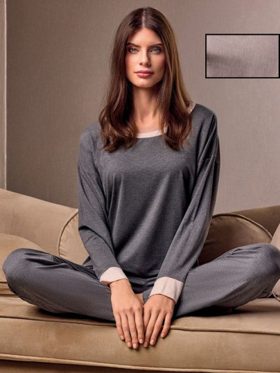 Pigiama donna invernale a manica lunga con girocollo in viscosa 653835 LORMAR
