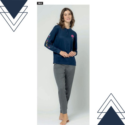 Pigiama donna invernale in cotone interlock manica lunga LP6108 LOTTO