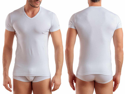 Enrico Coveri ET1001 (3 pezzi) T-Shirt Uomo Scollo a V Manica Corta Cotone Elasticizzato - Offerta Multipack