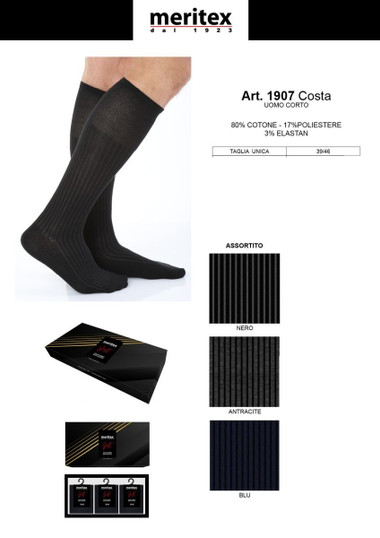 3 Paia Calza Uomo corta in Cotone 1907 MERITEX