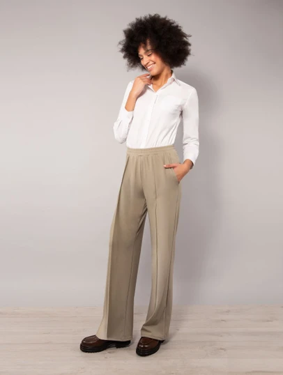 Pantalone donna gamba larga interno micropile LG17 SIèLEI