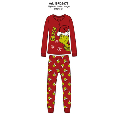 Pigiama donna natalizio in caldo cotone manica lunga GRD2679 IL GRINCH
