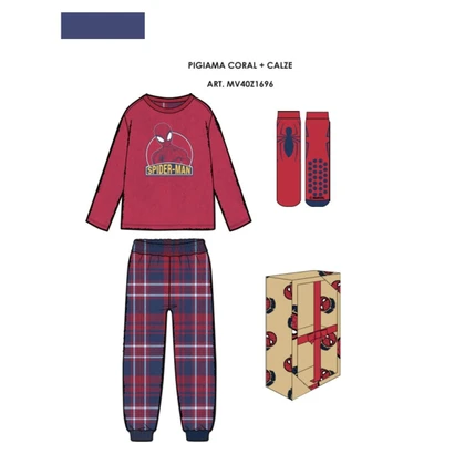 Pigiama bambino in coral + calze antiscivolo MV40Z1696 SPIDERMAN
