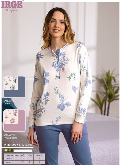 Pigiama donna invernale caldo cotone interlock IRI2461 IRGE