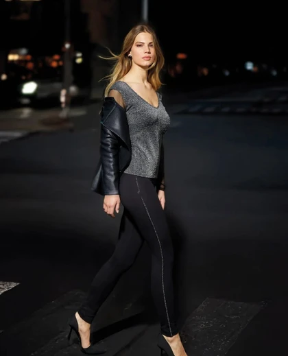 Leggings in cotone elasticizzato con fascia glitter 4829 Moda JADEA