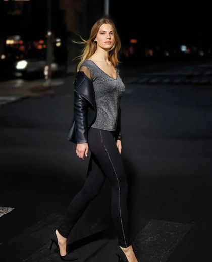 Leggings in cotone elasticizzato con fascia glitter 4829 Moda JADEA