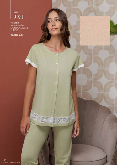 Pigiama estivo mezza manica lungo donna in morbido cotone jersey 9921 ANDRA