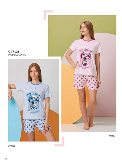 Pigiama corto ragazza in cotone estivo GP7135 IL GRANCHIO