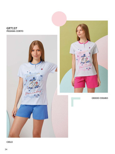 Pigiama corto ragazza in cotone estivoGP7137 IL GRANCHIO