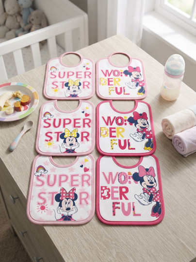 Ellepi (6 Pezzi) Bavaglini Neonata Disney Plastificati in Cotone WD9605 Offerta Multipack