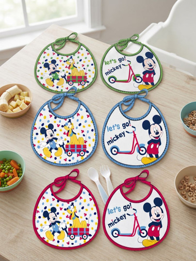 Ellepi (6 Pezzi) Bavaglini Neonato Disney Plastificati in Cotone WD9555 Offerta Multipack