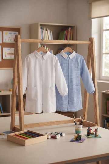 Siggi Grembiule Scuola Bambino Asilo Chiusura Con Zip  3379 Bianco e Azzurro
