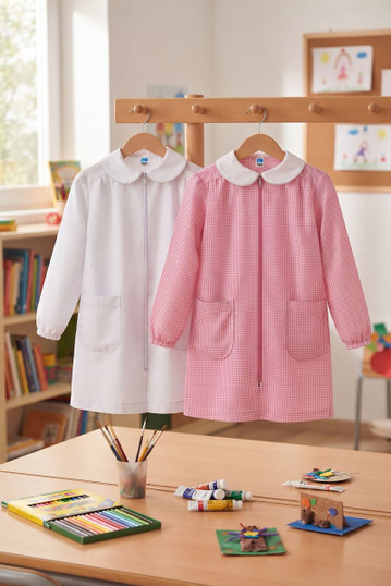 Siggi Grembiule Scuola Bambina Asilo Chiusura Con Zip  3380 Bianco e Rosa