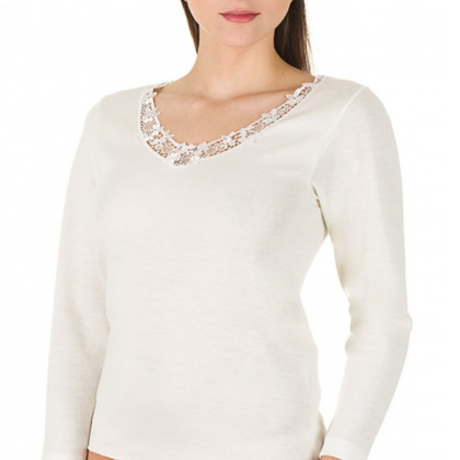 Maglia Donna Liabel 01851 G236 Manica Lunga in Lana con inserto in pizzo