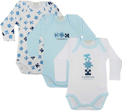 3 Body Neonato/a Liabel 02828C Manica Lunga Bianco e Fantasia in Caldo Cotone