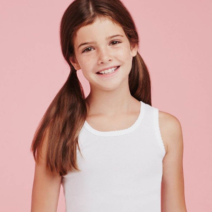 Ellepi (3 Pezzi) Canottiera Bambina  Spalla Larga in 100% Cotone Bianco 8227