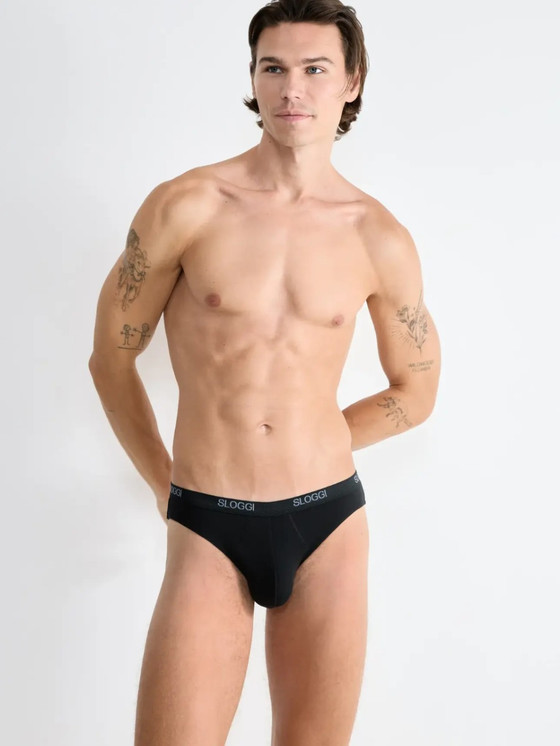 Sloggi (2 pezzi) Slip Uomo Mini Basic con Elastico Esterno in Strech Cotton