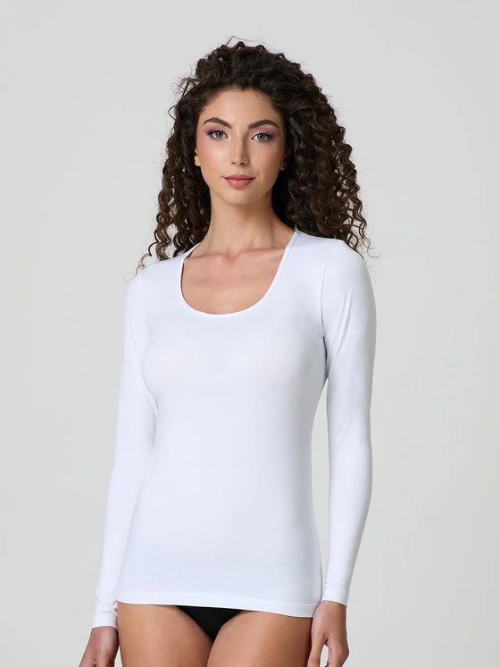 Jadea Maglia Donna Manica Lunga con Scollo Lollo Ampio in Cotone Elasticizzato 4056