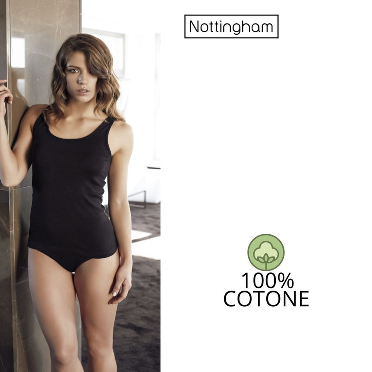 Canotta Donna Nottingham Spalla Larga Soffio in Caldo Cotone con Bordo in raso